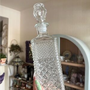 Vintage Clear Cut Glass Decanter - Textured Diamond Pattern